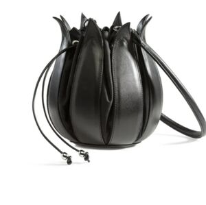 Leather Structured Drawstring Shoulder Bag- Tulip